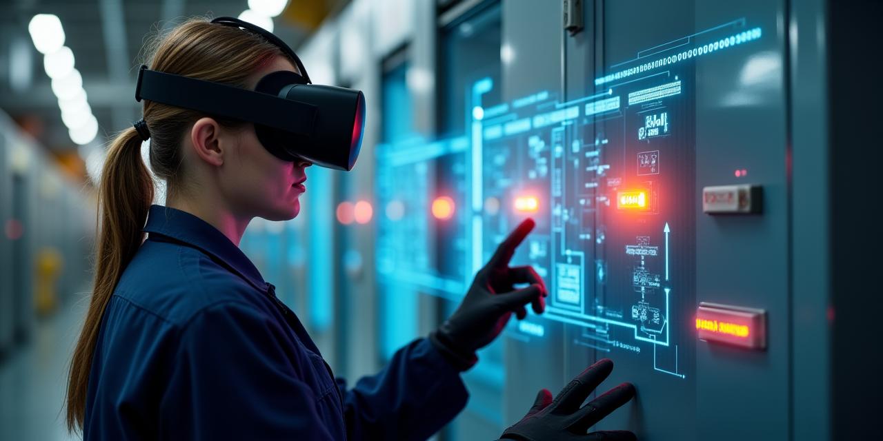Techniker bei der Durchführung eines VR-Sicherheitstraining für Hochspannungsanlagen.