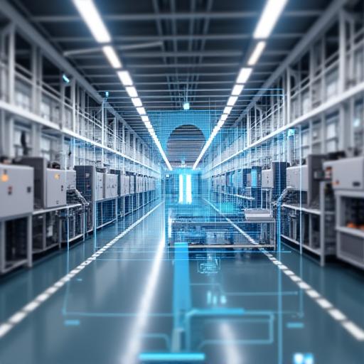 VR-Simulation einer industriellen Fertigungsanlage.